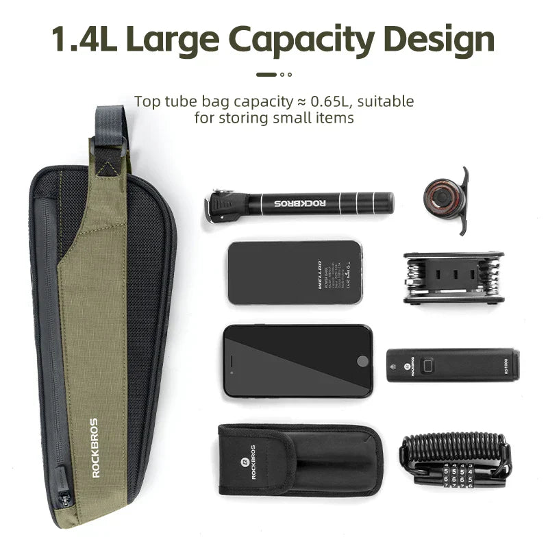 0.65L Ultralight Nylon Bike Top Tube Frame Bag Rainproof Green-1