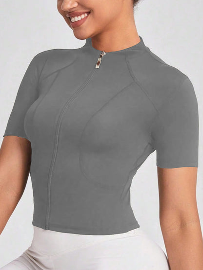 Fitness girl cycling yoga suit top, high-end full zipper jacket, sports T-shirt, training running short sleeved summer