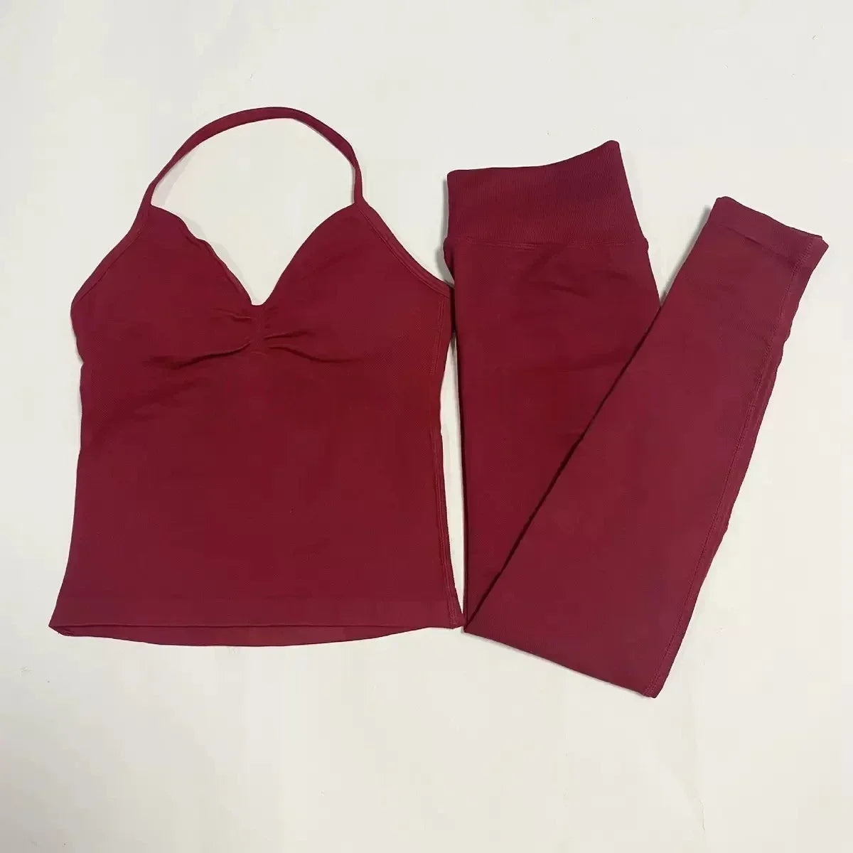 Fitness Girl Yoga Ladies 2-piece Set Long Neck Halter Tank Top Hip Lift Fitness Pants Comfortable Breathable Set Sportswear