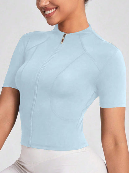 Fitness girl cycling yoga suit top, high-end full zipper jacket, sports T-shirt, training running short sleeved summer