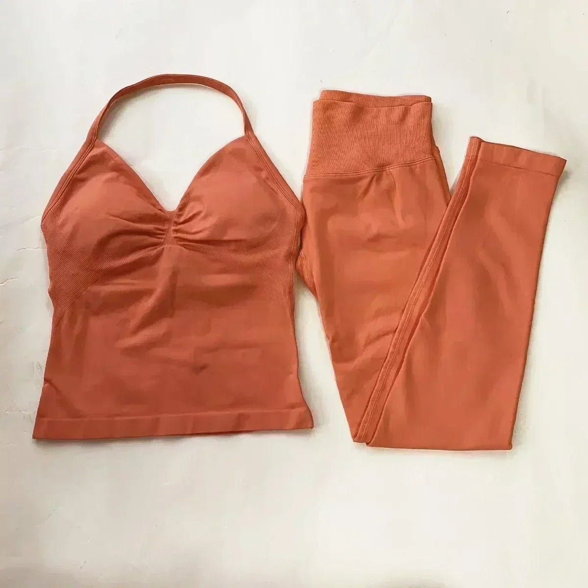 Fitness Girl Yoga Ladies 2-piece Set Long Neck Halter Tank Top Hip Lift Fitness Pants Comfortable Breathable Set Sportswear