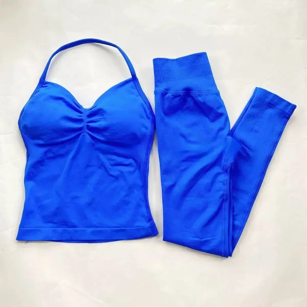 Fitness Girl Yoga Ladies 2-piece Set Long Neck Halter Tank Top Hip Lift Fitness Pants Comfortable Breathable Set Sportswear
