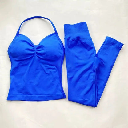 Fitness Girl Yoga Ladies 2-piece Set Long Neck Halter Tank Top Hip Lift Fitness Pants Comfortable Breathable Set Sportswear