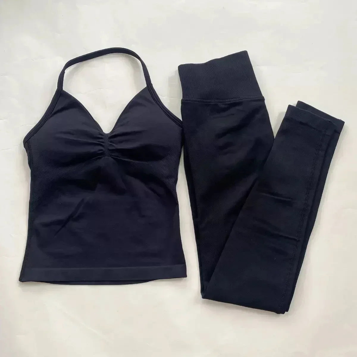 Fitness Girl Yoga Ladies 2-piece Set Long Neck Halter Tank Top Hip Lift Fitness Pants Comfortable Breathable Set Sportswear