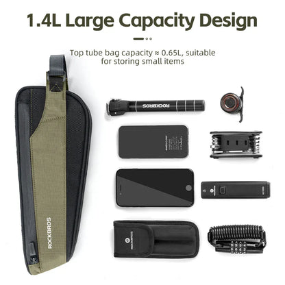 0.65L Ultralight Nylon Bike Top Tube Frame Bag Rainproof Green-1