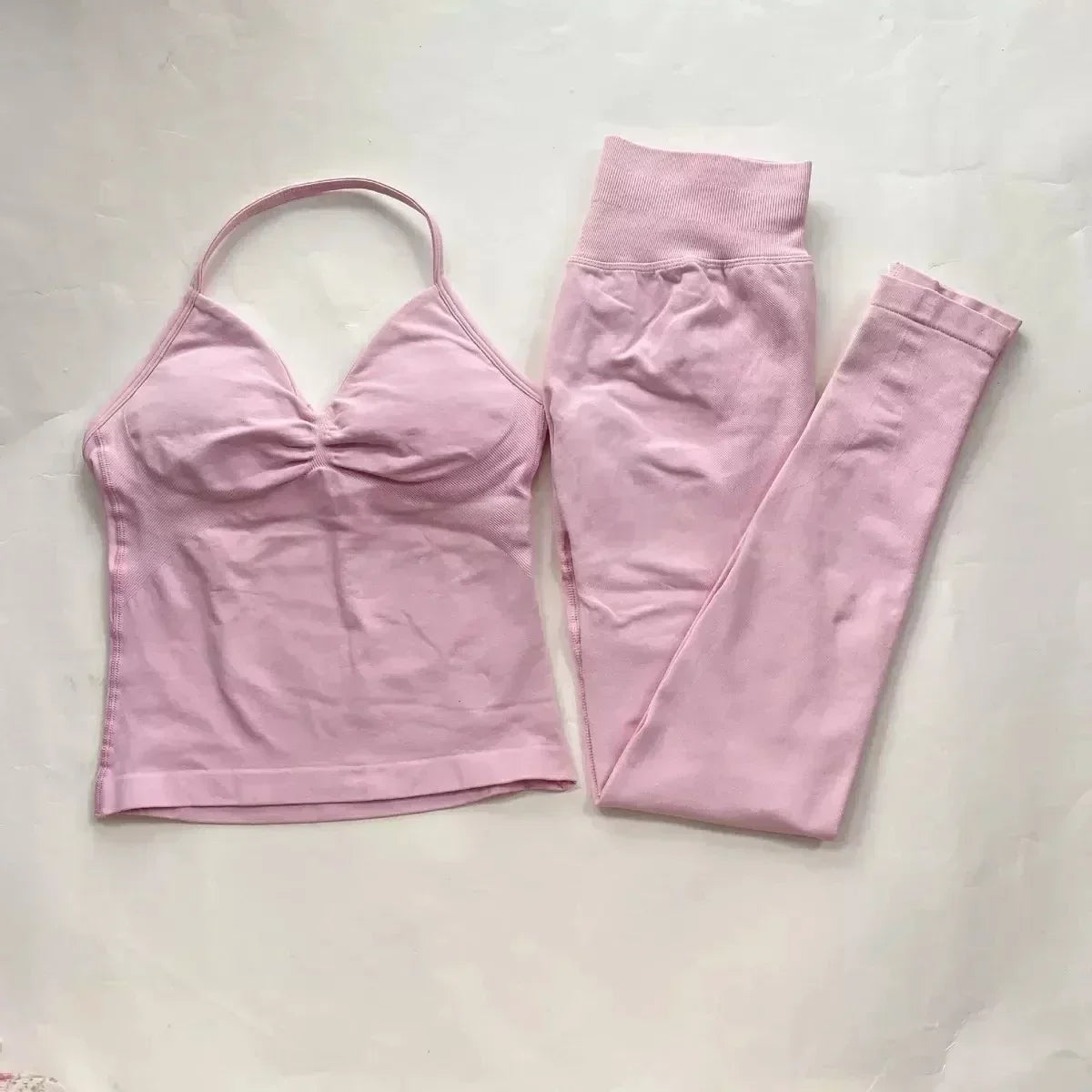 Fitness Girl Yoga Ladies 2-piece Set Long Neck Halter Tank Top Hip Lift Fitness Pants Comfortable Breathable Set Sportswear