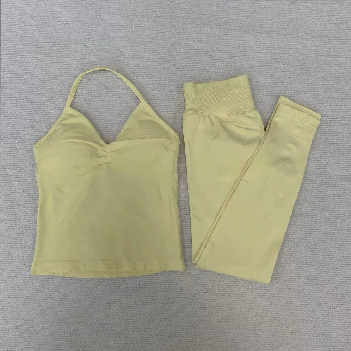 Fitness Girl Yoga Ladies 2-piece Set Long Neck Halter Tank Top Hip Lift Fitness Pants Comfortable Breathable Set Sportswear