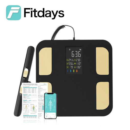 Fitdays 8 Electrode Smart Body Scale Smart Full Body Composition Bioimpedance Scale Digital Body Fat Weight Scale Balance