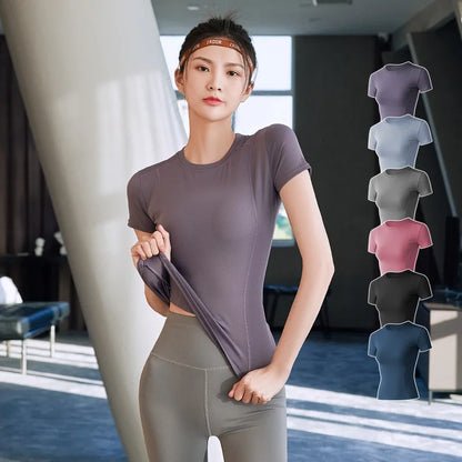 Fitness Women's Shirts Quick Drying T Shirt Elastic Yoga Sport Tights Gym Running Tops Short Sleeve Tees Blouses Jersey camisole